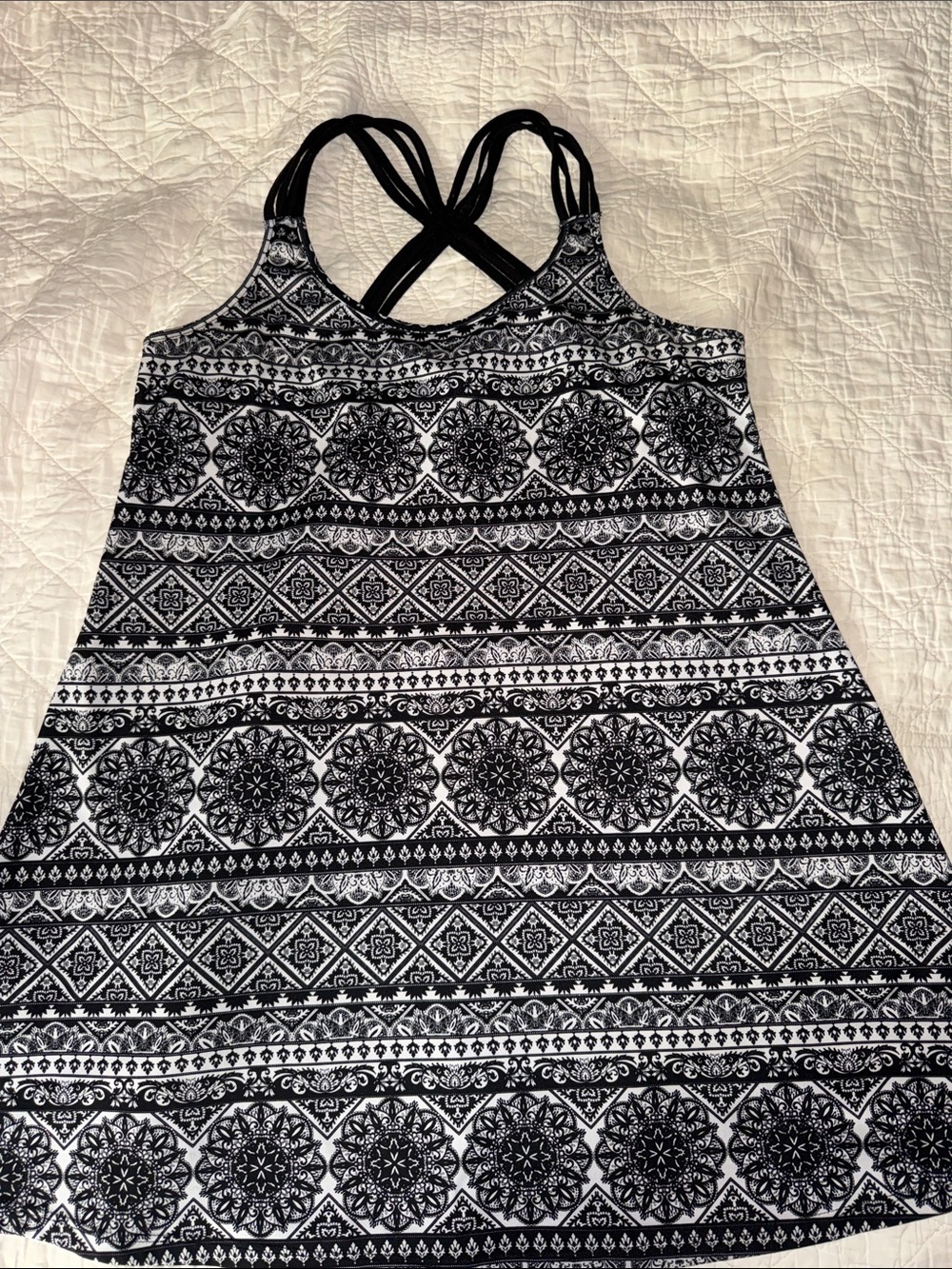 Black & White Geometric Crossback Swim Coverup Dress